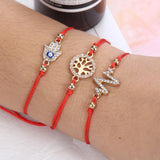 Braid Rope Bracelet Set Crystal Eyes Tree of Life Heart Pendant Charms