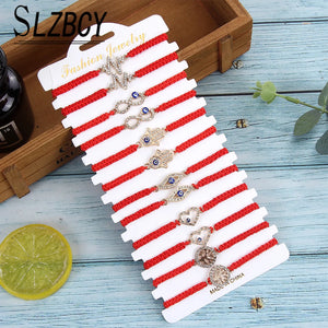 Braid Rope Bracelet Set Crystal Eyes Tree of Life Heart Pendant Charms