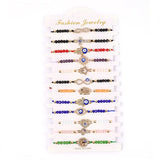 12pcs Multicolor Crystal Hamsa Hand Evil Eye Charm Bracelet