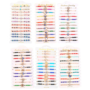 12pcs Multicolor Crystal Hamsa Hand Evil Eye Charm Bracelet