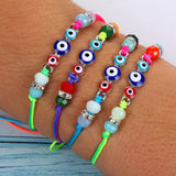 12pcs Multicolor Evil Eye Charms Bracelets Crystal Bead Adjustable Anklets