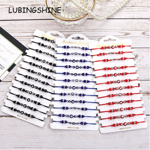 12pcs Multicolor Evil Eye Charms Bracelets Crystal Bead Adjustable Anklets