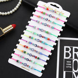 12pcs Multicolor Evil Eye Charms Bracelets Crystal Bead Adjustable Anklets