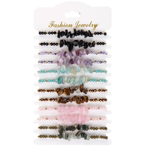 12pcs Natural Stone 7 Chakra Bracelets Healing Crystal Anklet Jewelry
