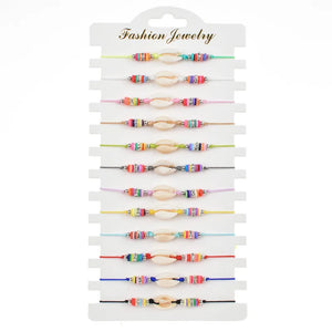 12pcs Shell Bracelets for Women Child Rhinestones Adjustable Charms Anklets