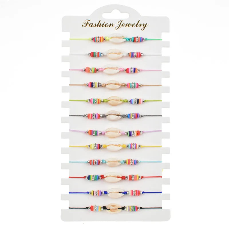 12pcs Shell Bracelets for Women Child Rhinestones Adjustable Charms Anklets