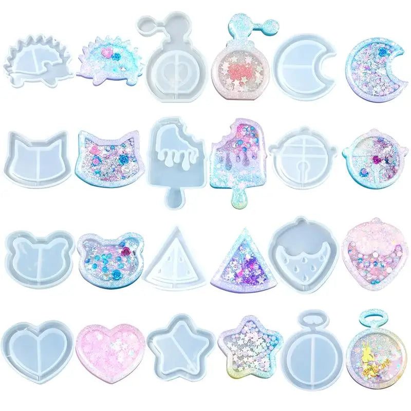 12pcs Silicone Shaker Mold DIY Resin Casting Jewelry Pendant Making Mould Tool