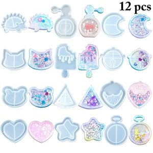 12pcs Silicone Shaker Mold DIY Resin Casting Jewelry Pendant Making Mould Tool