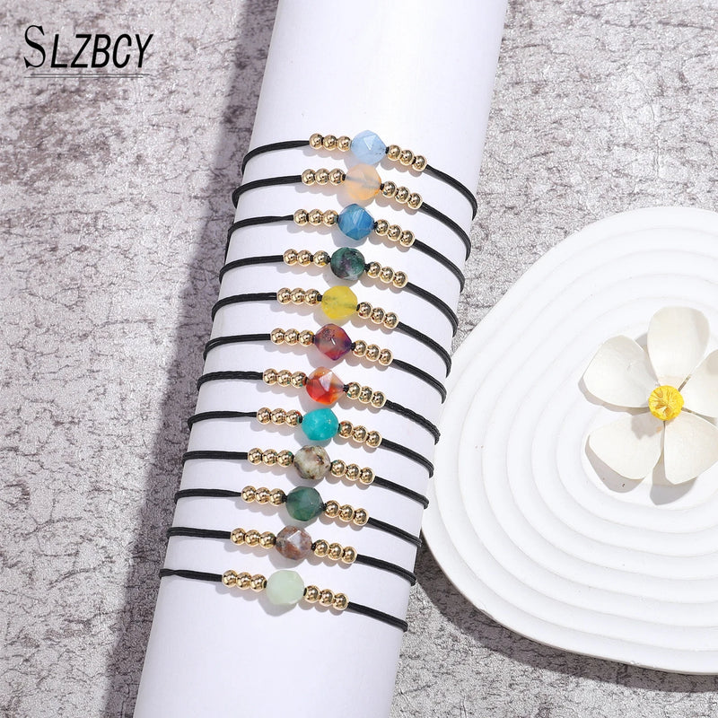 12pcs Natural Stone Pendent Bracelets Woven Chain Wristband Pulseras Bangles