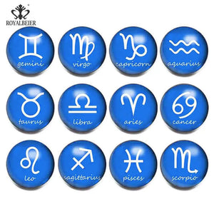 12pcs Glass Charms Constellation Zodiac 18MM Snap Button Bracelet Beads