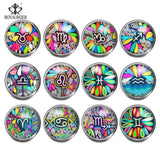 12pcs Glass Charms Constellation Zodiac 18MM Snap Button Bracelet Beads