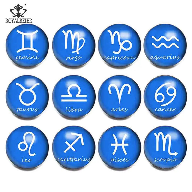 12pcs Glass Charms Constellation Zodiac 18MM Snap Button Bracelet Beads