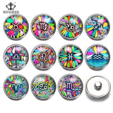 12pcs Glass Charms Constellation Zodiac 18MM Snap Button Bracelet Beads
