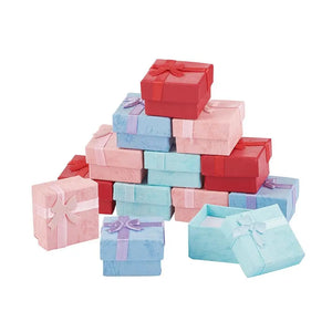 12pcs Square Cardboard Ring Boxes with Satin Ribbons for Packaging Display Mix