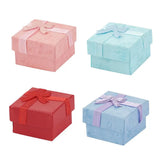 12pcs Square Cardboard Ring Boxes with Satin Ribbons for Packaging Display Mix