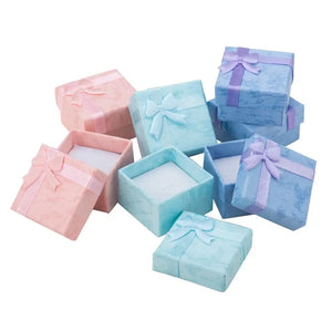12pcs Square Cardboard Ring Boxes with Satin Ribbons for Packaging Display Mix