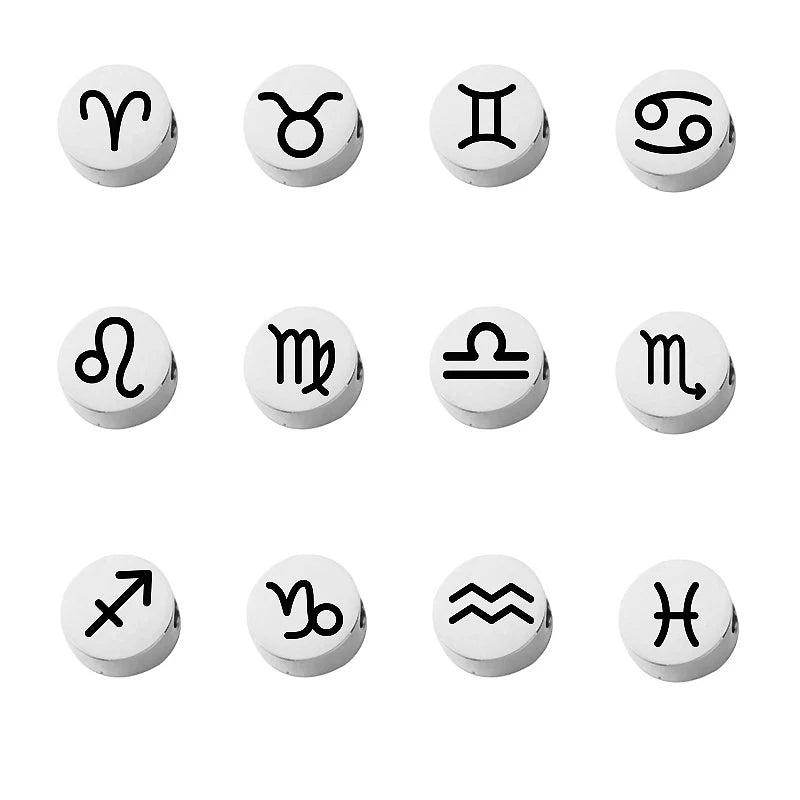 12pcs Stainless Steel Constellations Beads for Jewelry Making