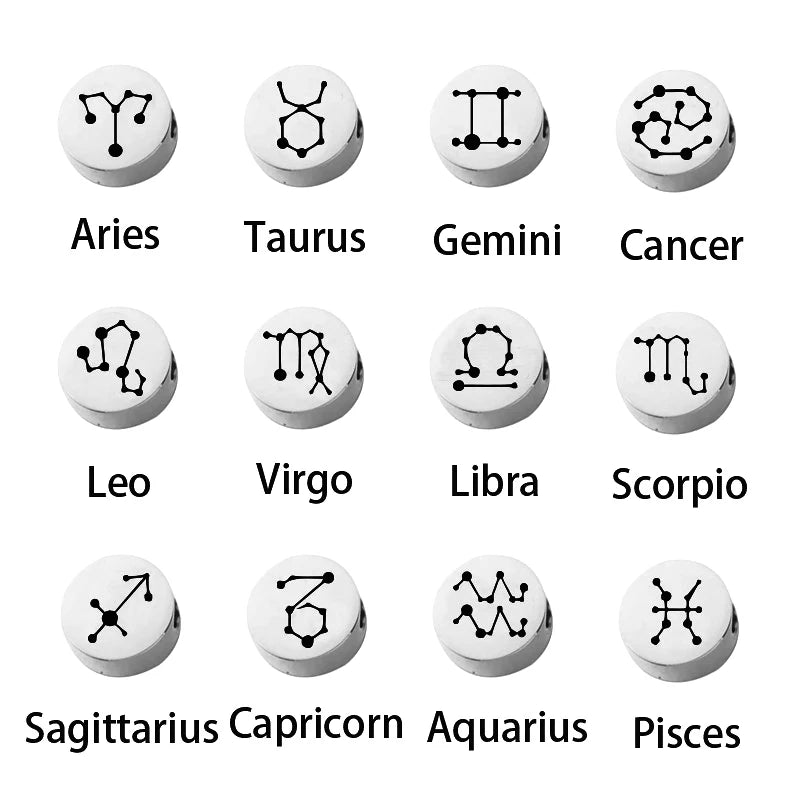 Stainless Steel Engraved Constellations Zodiac Signs Beads