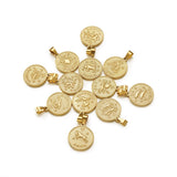 Stainless Steel Pendant Charms Flat Round with Zodiac Sign 29x25mm