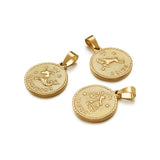 Stainless Steel Pendant Charms Flat Round with Zodiac Sign 29x25mm