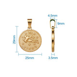 Stainless Steel Pendant Charms Flat Round with Zodiac Sign 29x25mm