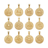 Stainless Steel Pendant Charms Flat Round with Zodiac Sign 29x25mm