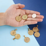 Stainless Steel Pendant Charms Flat Round with Zodiac Sign 29x25mm