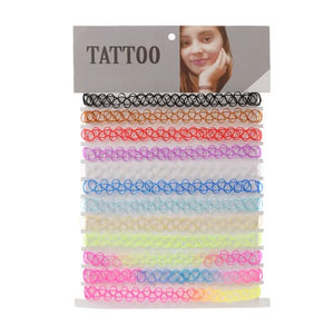 12pcs Tattoo Rainbow Chokers Stretch Henna Gothic Women Jewelry