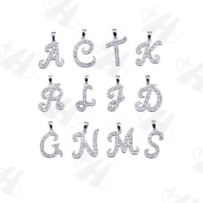 12pcs Steel Letter Charms with Rhinestones, Alphabet Necklace Pendants