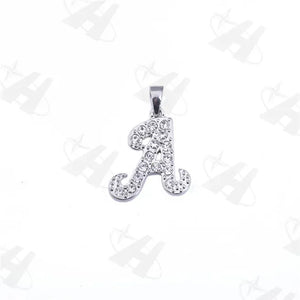 12pcs Steel Letter Charms with Rhinestones, Alphabet Necklace Pendants