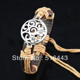 12pcs Leather Carving Flower Bracelets, Mens Womens Bangles A-763