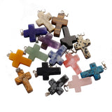 12pcs Natural Stone Charms Cross Necklace Set
