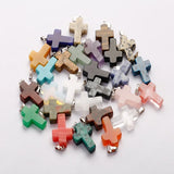 12pcs Natural Stone Charms Cross Necklace Set