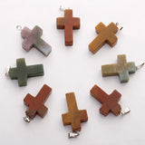 12pcs Natural Stone Charms Cross Necklace Set