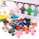 12pcs Natural Stone Charms Cross Necklace Set