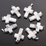 12pcs Natural Stone Charms Cross Necklace Set