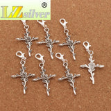 12pcs Vintage Rose Flower Cross Clasp Tibetan Silver Charm Beads C440