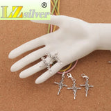 12pcs Vintage Rose Flower Cross Clasp Tibetan Silver Charm Beads C440