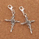 12pcs Vintage Rose Flower Cross Clasp Tibetan Silver Charm Beads C440