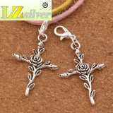 12pcs Vintage Rose Flower Cross Clasp Tibetan Silver Charm Beads C440