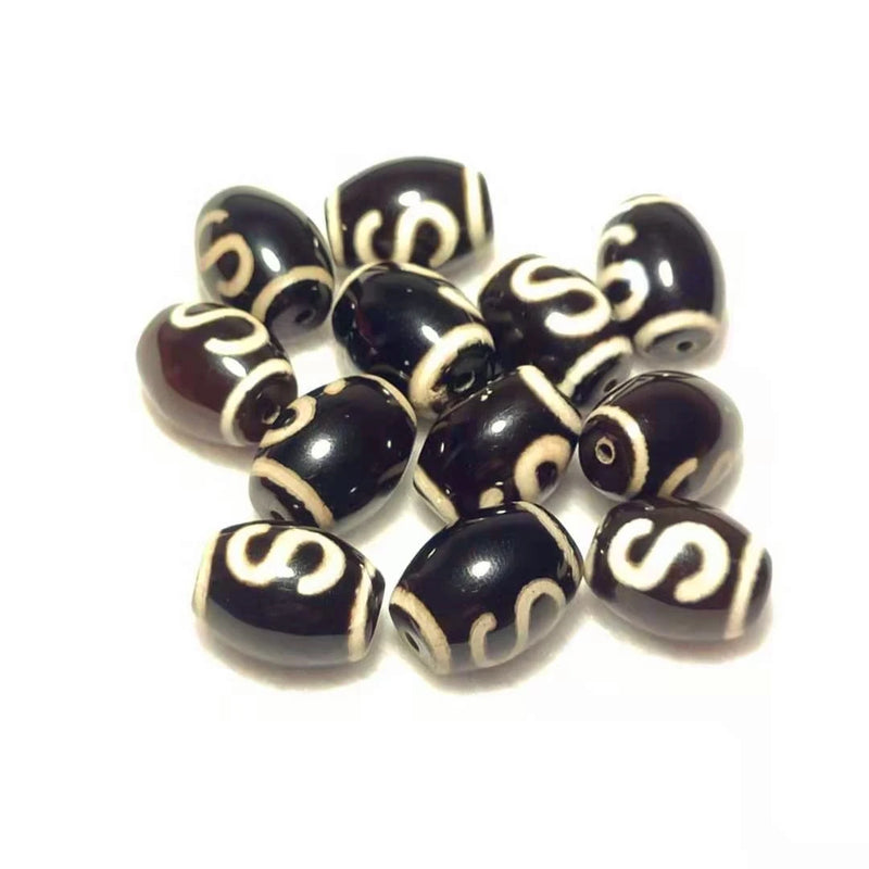 12pcs/lot 12*16mm Agate Beads Black/White Money Hook Totem DZI Beads