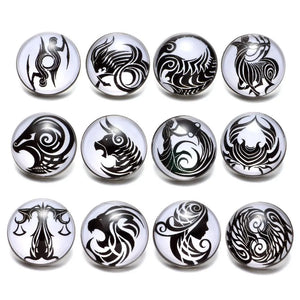 12 Constellation Zodiac Glass Snap Button Charm for 18mm Snaps Bracelet