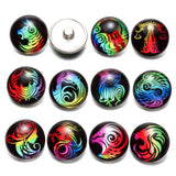 12 Constellation Zodiac Glass Snap Button Charm for 18mm Snaps Bracelet