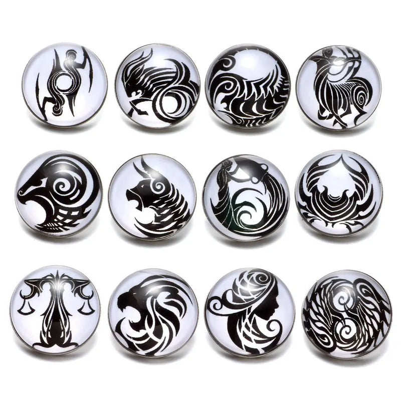 12 Constellation Zodiac Glass Snap Button Charm for 18mm Snaps Bracelet