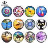 12pcs Mixed Pattern Glass Charms for 20mm Snaps Bracelet