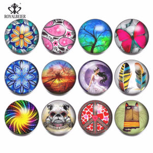 12pcs Mixed Pattern Glass Charms for 20mm Snaps Bracelet