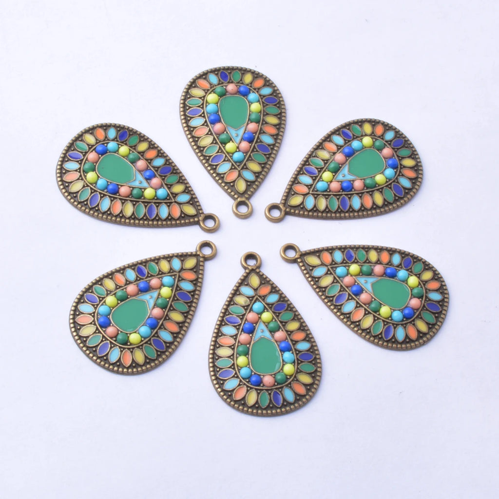 12pcs/lot Vintage Enamelled Alloy Charms Ear Pendant DIY Jewelry Earrings
