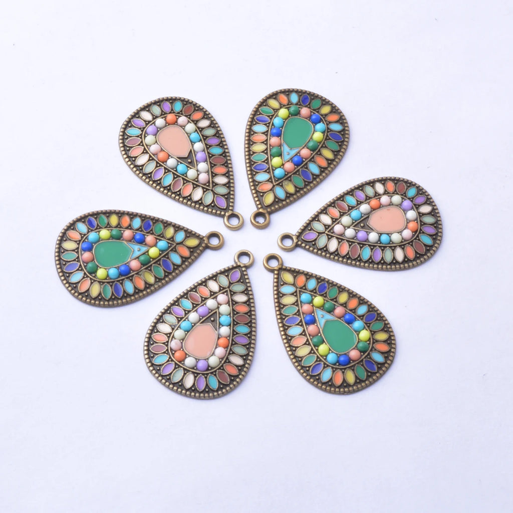 12pcs/lot Vintage Enamelled Alloy Charms Ear Pendant DIY Jewelry Earrings