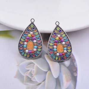 12pcs Bohemian Silver Enamelled Alloy Charms Earring DIY Jewelry