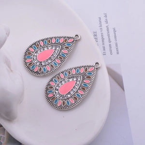 12pcs Bohemian Style Alloy Enamel Waterdrop Charms